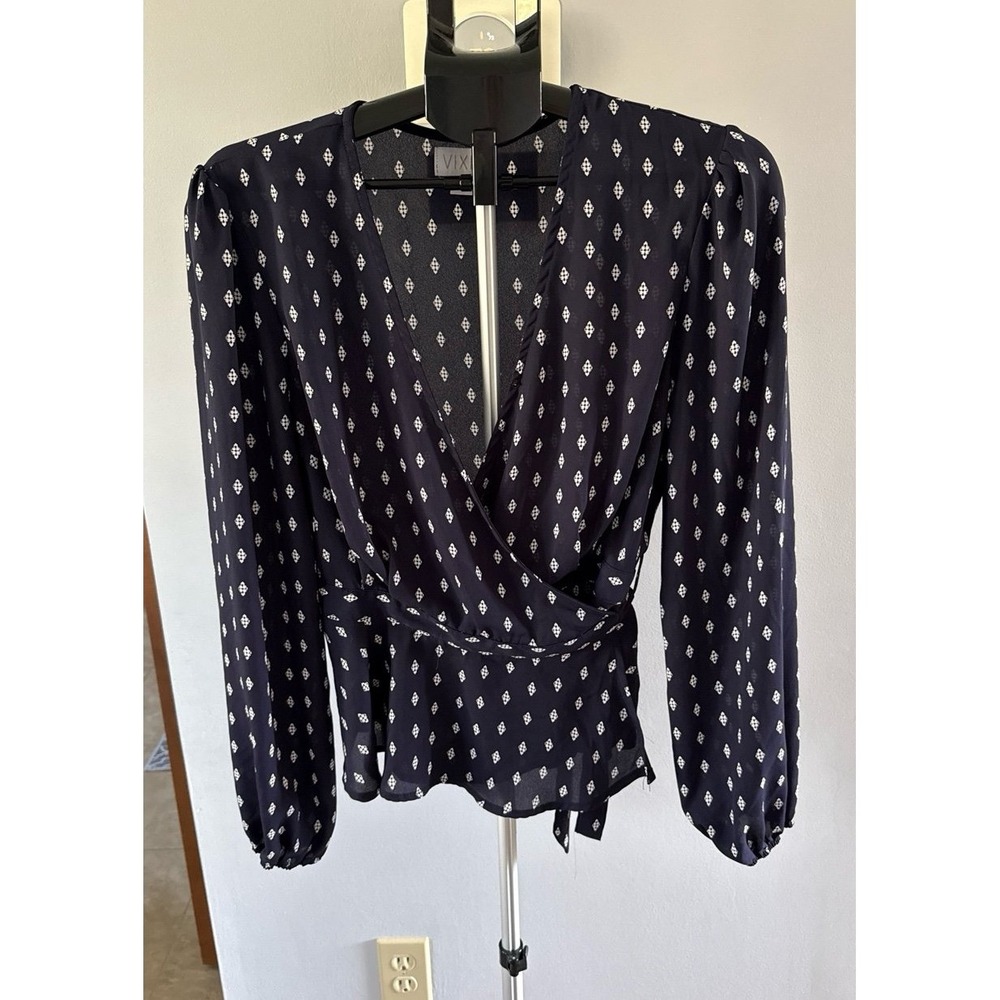 Vixbe Women's Navy Blue V-Neck Wrap Blouse Size Large